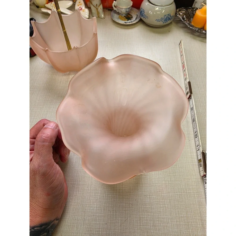 Vintage Pink Frosted Satin Glass Jack in the Pulpit Vase Ruffled Rim 7.25in